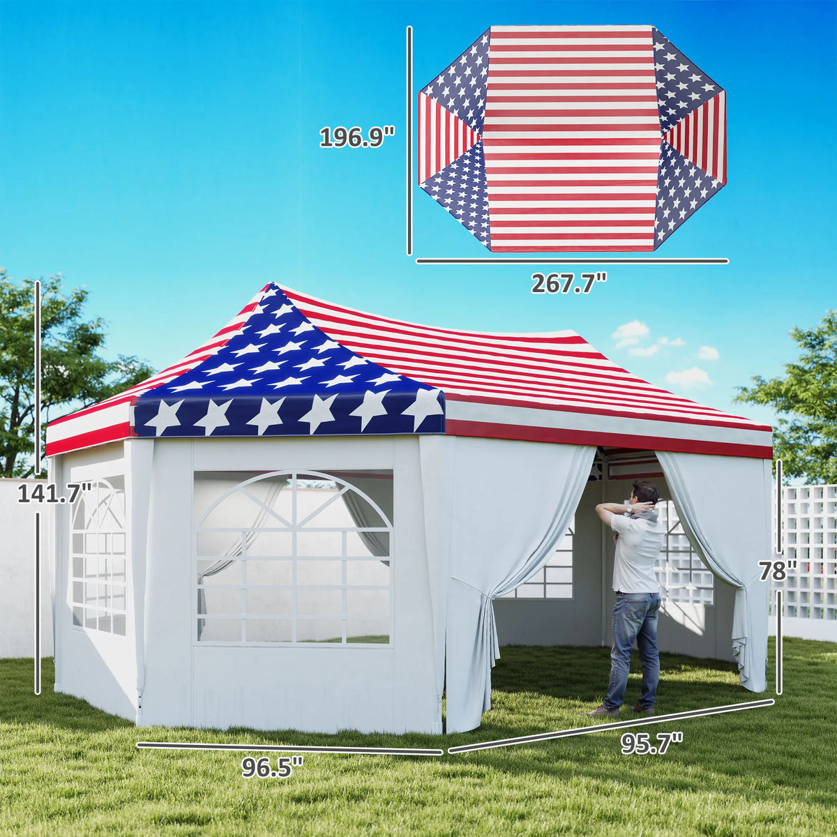 22.3 x 16.4ft Party Tent Wedding Tent w/ 6 Windows, American Flag