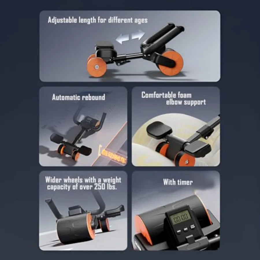 2024 New Ab Wheel Roller with Elbow Support Adjustable Automatic Rebound Abdominal Wheel Roller for Core Work Out Fitness