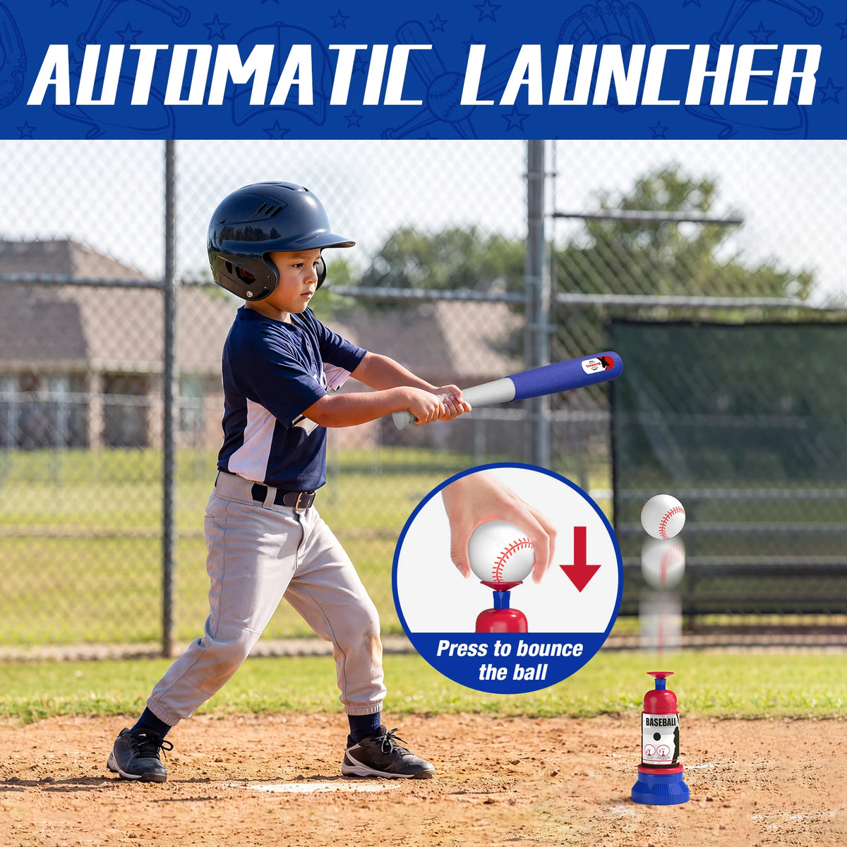 3-in-1 Baseball Set for Kids with Auto Pitching Machine | Tee Ball Stand, Hanging Tee, Ball Launcher and 6 Softballs - Adjustable Height, Indoor/Outdoor Sport Gifts for Boys Girls