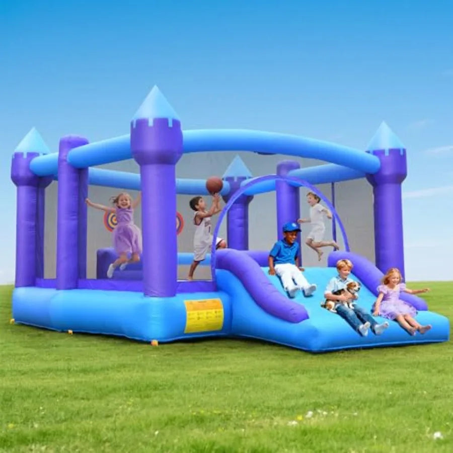 Inflatable Bounce House for Big 15ft x 12ft Large Outdoor Bouncy Castle with Wider Slide and Basketball Hoop Great for Birthday