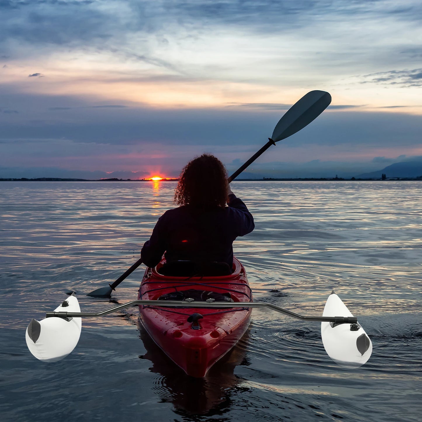Inflatable Kayak Outrigger Stabilizer Floats Kayak Canoe Buoyancy Floats PVC Float Cylinder with Adjustable Aluminum Alloy Rods Dual Valve Float Stabilizer System for Fishing Kayak Canoe Paddling Boat Balance