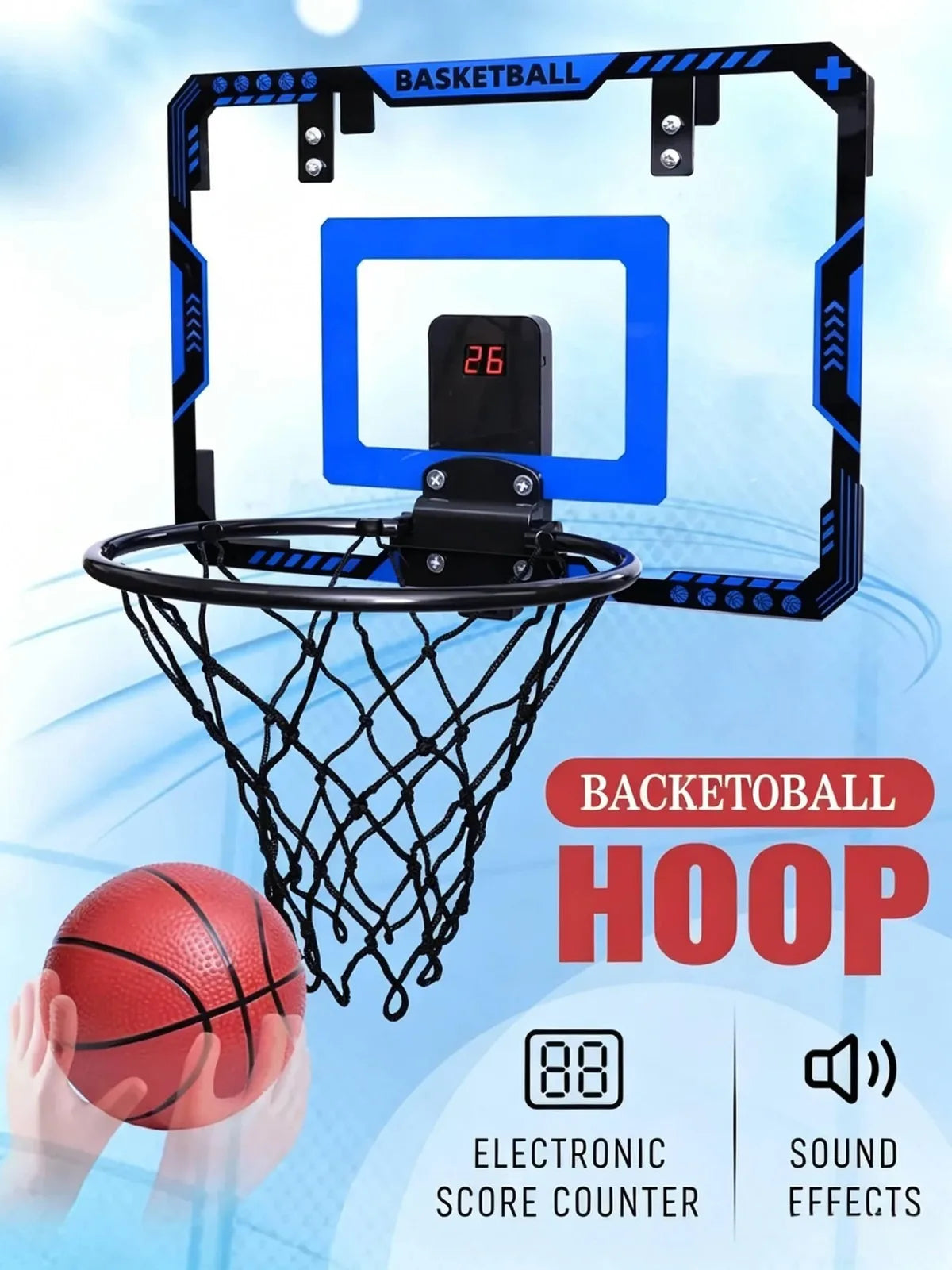 Indoor Mini Basketball Hoop Toy with Electronic Score Counter & Sound Effect, Wall Mount Basketball Board with Mini Ball & Air Pump, High Quality, Kids Sports Game Toy, Perfect Halloween Birthday Holiday Gift for Boys Girls