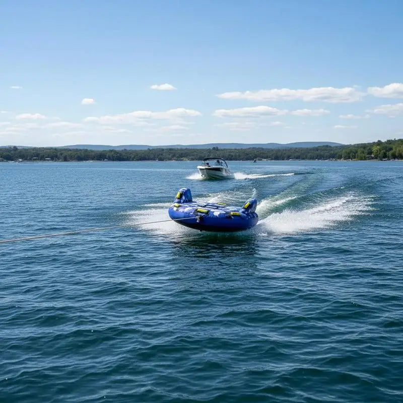Inflatable Water Sled 51.8" For Lake River Ocean, 1-2 Person Capacity 340lbs Load Round Heavy Duty Nylon Cover EVA Foam Handles Speed Safety Valve