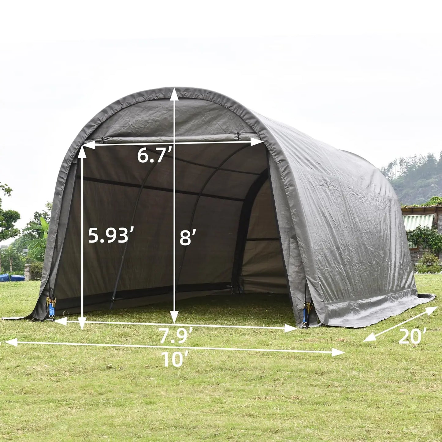 10x20 Carport Canopy, Portable Garage with Steel Frame and Waterproof Cover, Round Roof Car Tent for Outdoor, Customized