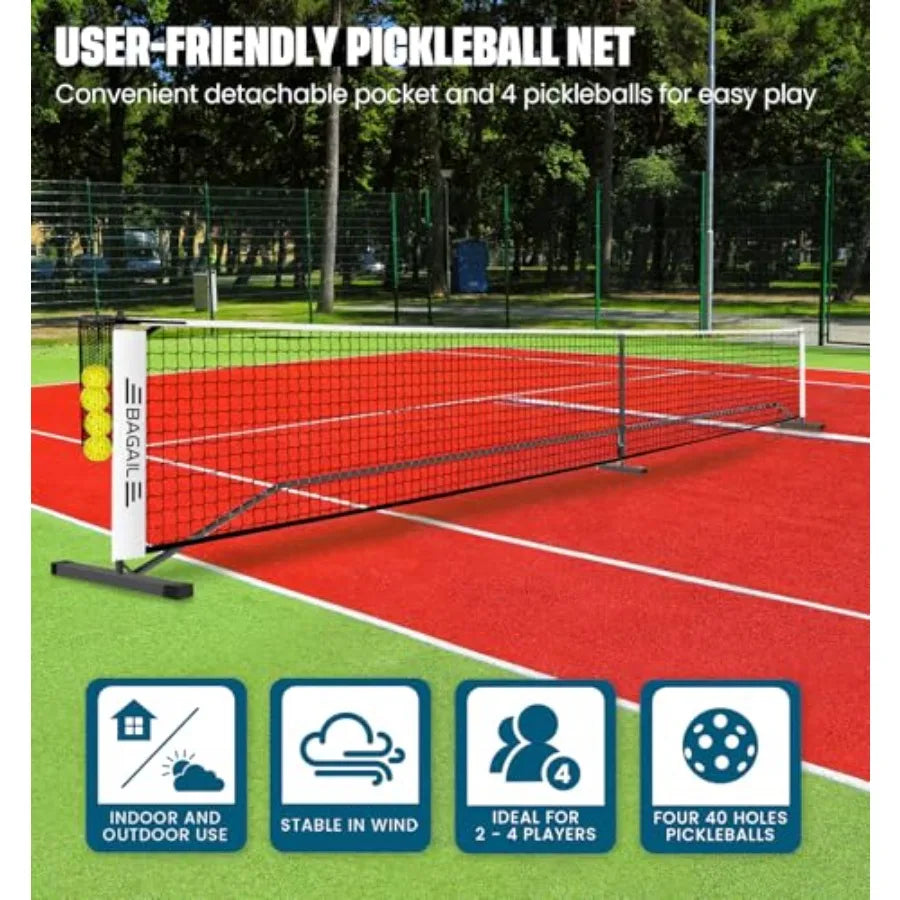 Portable Pickleball Net Set 22 FT Regulation Size Pickle Ball Net with Ball Collector 4 Balls and Carry Bag Easy Setup for Outd