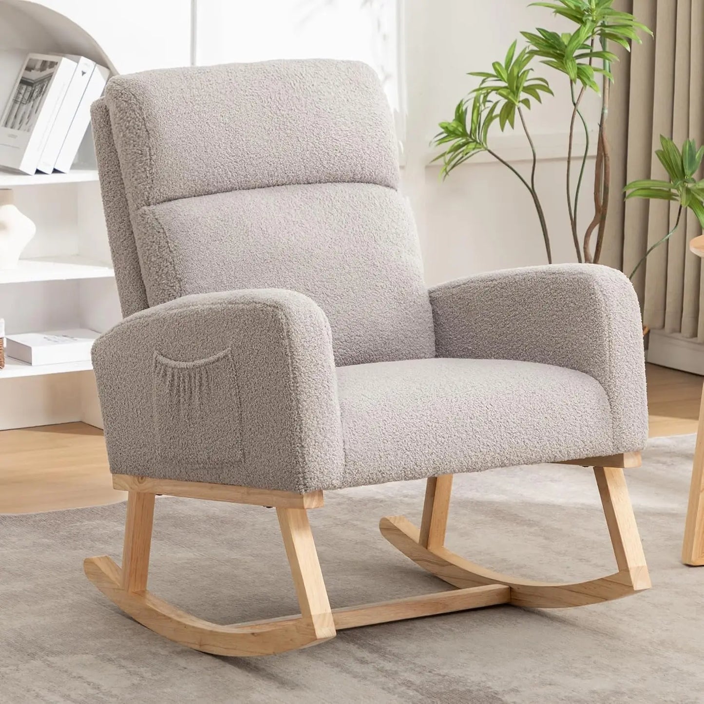 Rocking Chair Nursery, Sherpa Nursing Rocking Armchair for Mom Nursery Morden Rocker Chair with High Backrest, Customized
