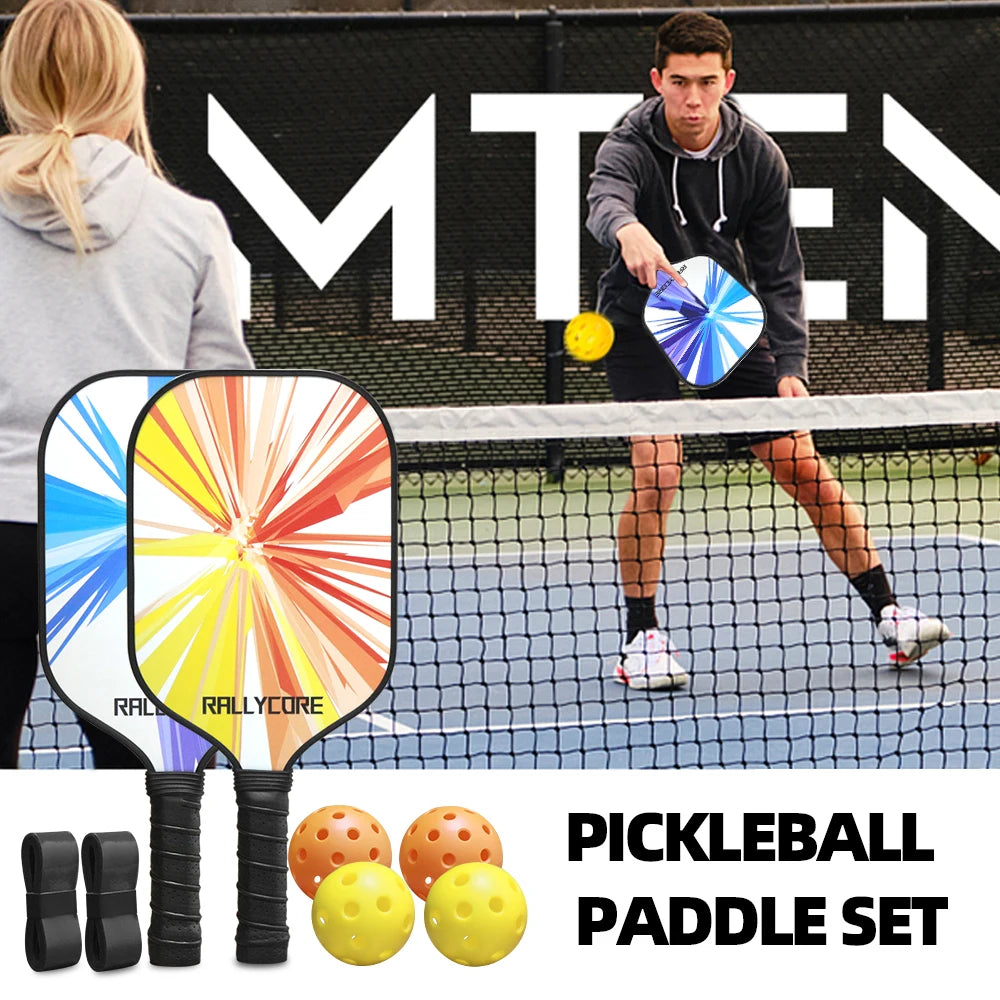 Pickleball Paddles Set of 2 with 4 Pickleball Balls and Pickleball Bag, Fiberglass Pickle Ball Rackets 2 Pack for Beginner