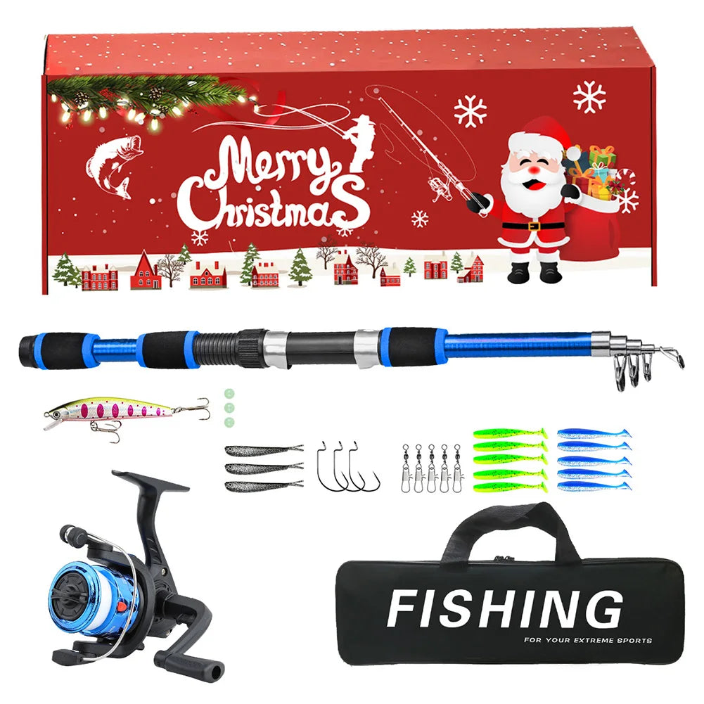 Fishing Pole Set Full Kits Telescopic Fishing Rod and Reel Combo Travel Pole Set Xmas Surprise Gift for Father Grandpa Boyfriend