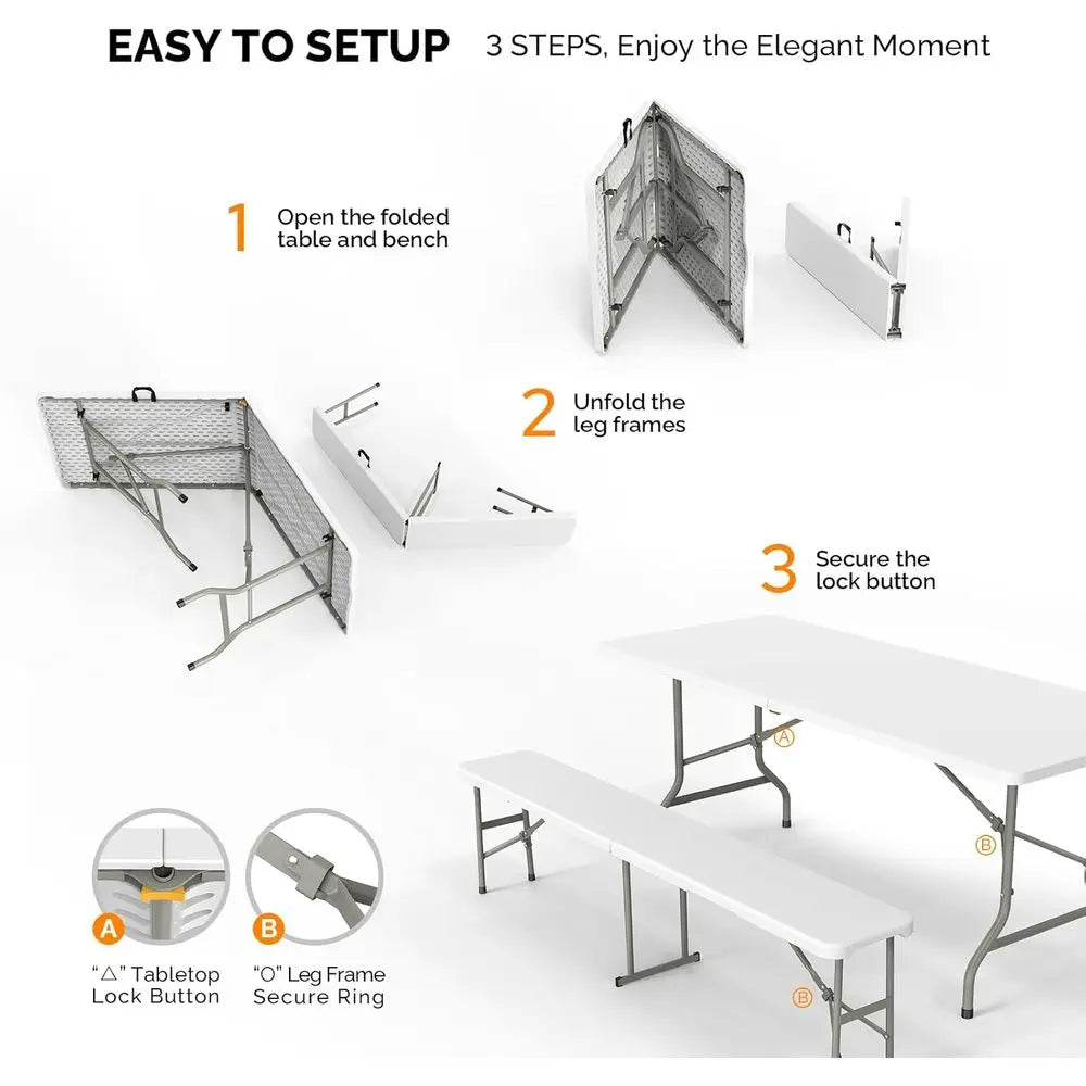 Picnic Table Set with 2 Benches, 6 eet Camping Table Chair Set,3-Piece olding urniture or Indoor or Outdoor Use, Smooth Tabletop