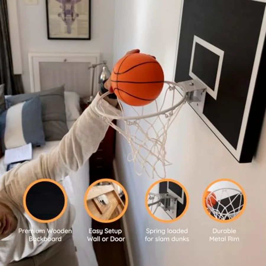 MVP Mini Indoor Basketball Hoop and Ball Set in Solid red Cedar Made in USA. Unique Over The Door or Wall Option 5 Mini Basketb