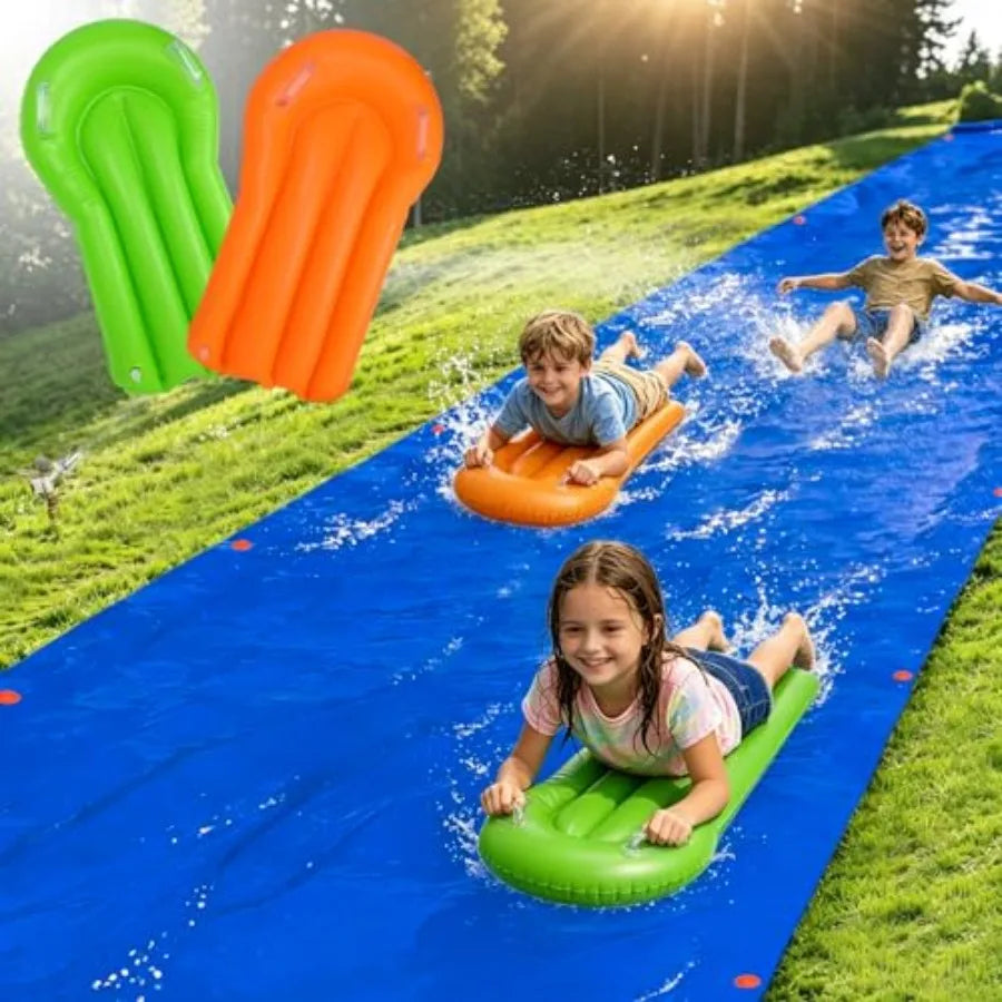 Outdoor backyard water slide for summer fun: 30 x 8 ft extra wide, thick durable slick PVC material, blue and yellow color, inc