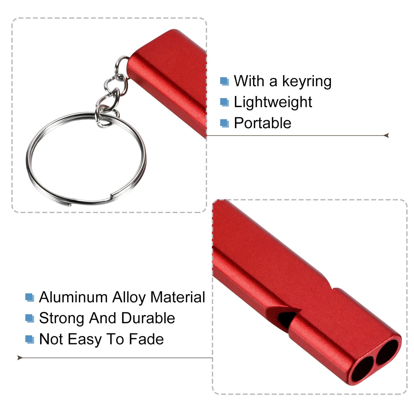 Emergency Survival Whistle Double Tubes Whistles Super Loud Aluminum Whistles with Lanyard Keychain for Outdoor Camping Hiking