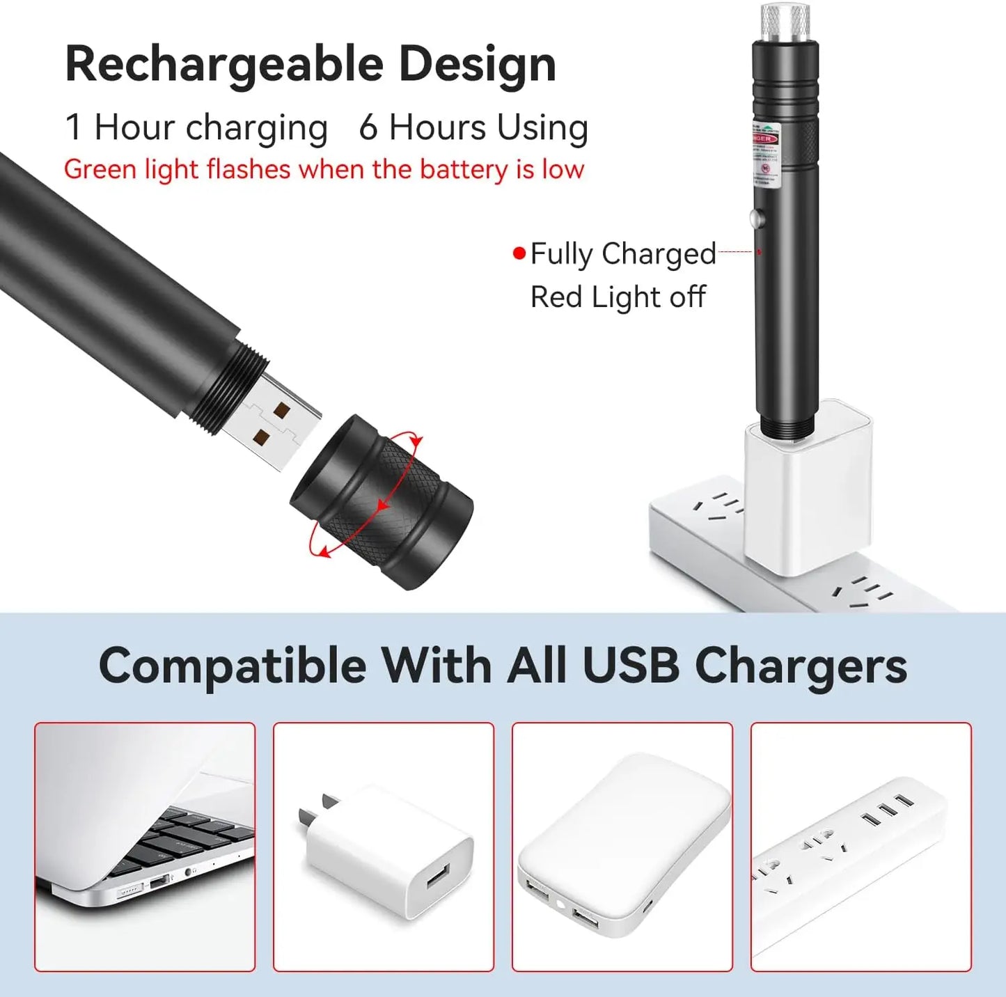 Rechargeable Laser Pointer with Green and Red Beams, Long Range for Presentations and Outdoor Use