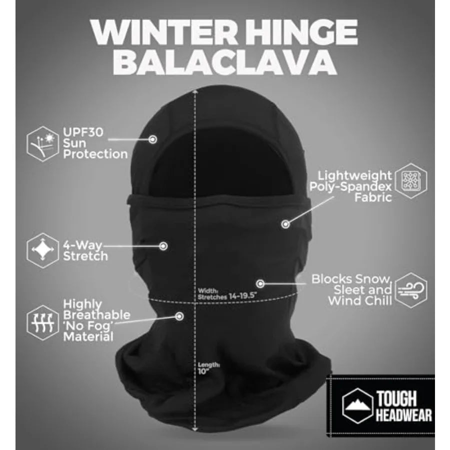 Tough Headwear Balaclava Ski Mask - Breathable Face Mask for Men - Flexible Hinge Full Face Cover - Windproof Motorcycle Gear