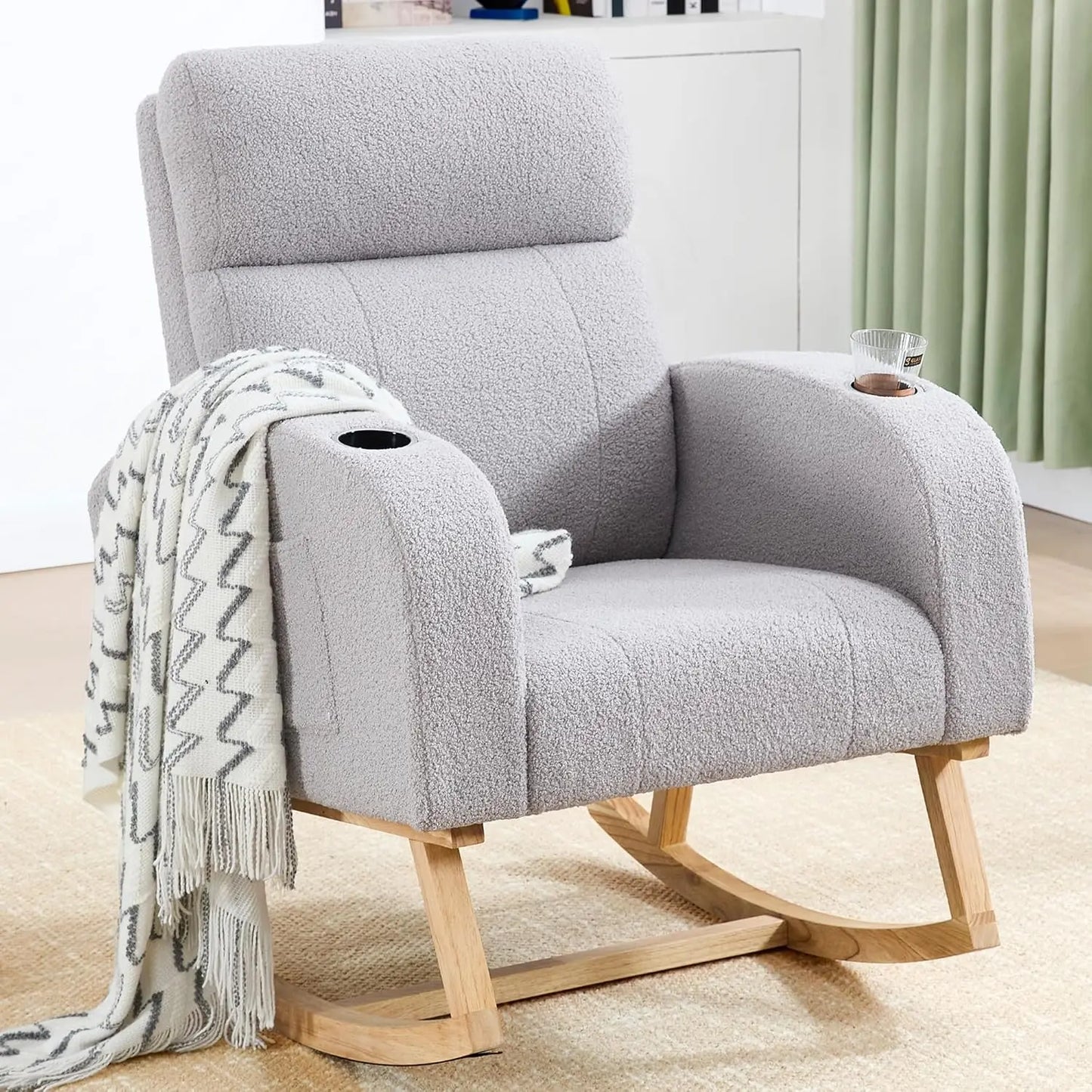 Rocking Chair Nursery, Sherpa Nursing Rocking Armchair for Mom Nursery Morden Rocker Chair with High Backrest, Customized