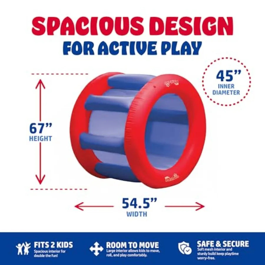 Backyard beach rolling toy for kids and adults: durable PVC blue supports 300 lbs 2-person human hamster wheel ages 5+