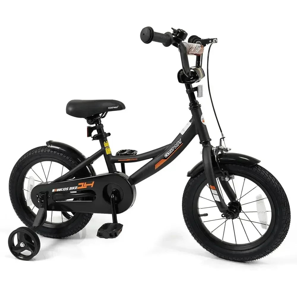 14 Inch Kids' Bike with Training Wheels, Dual Brakes, Adjustable Seat & Handlebar for Ages 3-8 (Black)