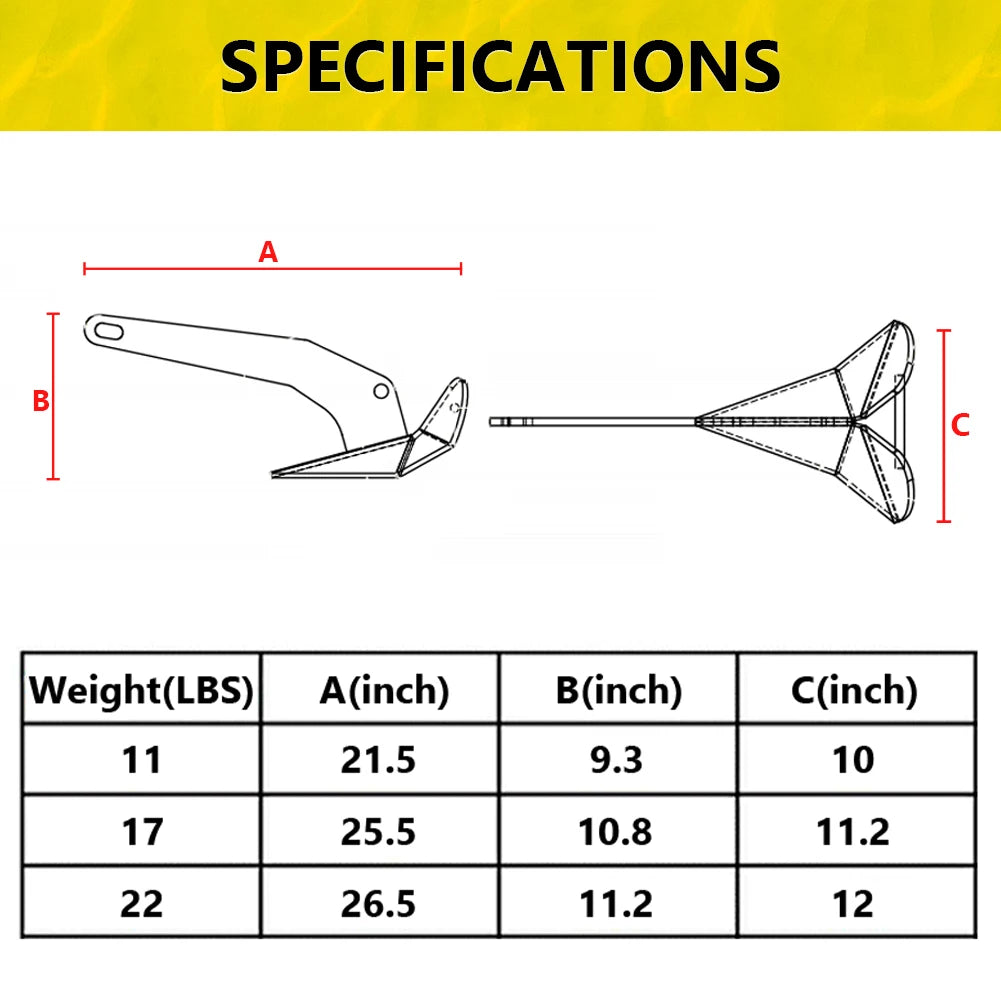 11lb/17lb/22 lbs Triangle Boat Anchor, 316 Stainless Steel Delta-Style Anchor, Heavy Duty Wing Style Triangular Anchor