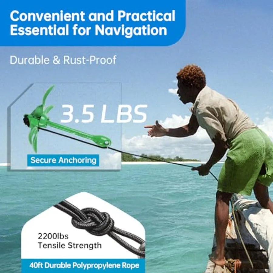 Kayak Anchor 3.5 lb Paddle Board Anchor Kit with 40 Feet Marine Rope for Kayak Canoes SUP Fishing and Paddleboard Accessories