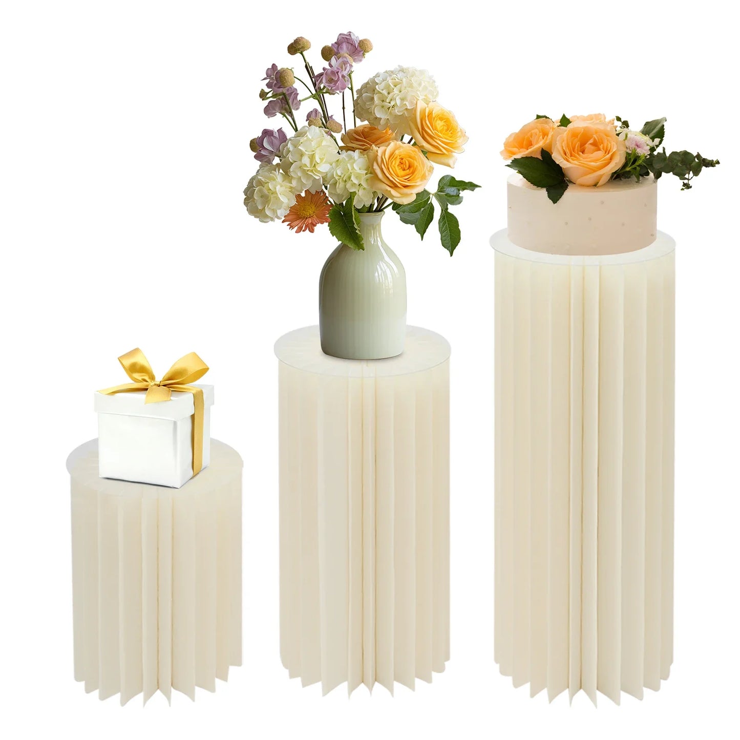 3PCS Wedding Party Flower Stand Cylinder Foldable Cardboard Centerpiece Dessert Table Columns Display Stand 40cm-100cm