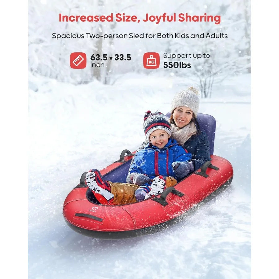 Snow Sled with Premium Canvas Cover, 2 Person Inflatable Heavy Duty Snow Tube with Reinforced Handles, Snow Sleds for Kids and A