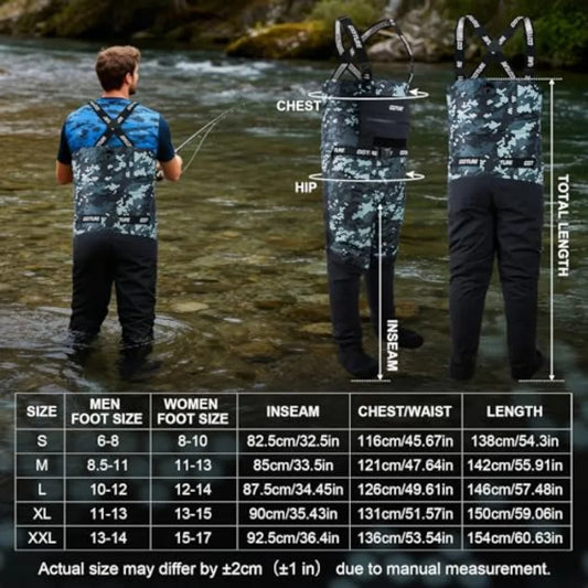 Fly Fishing Waders for Men Women 5-Layer Waterproof Breathable Stocking Foot Waders with Multiple Storage Pockets in Various Co