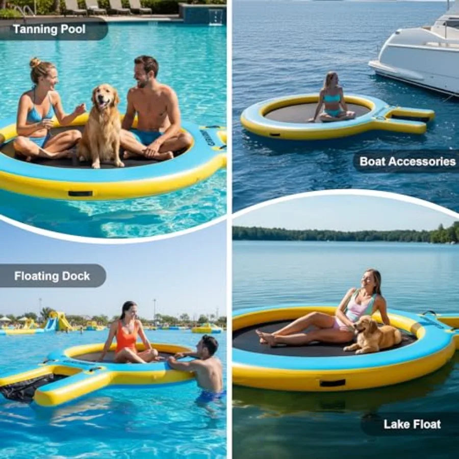 6/8/10FT Inflatable Water Hammock Round Floating Ring Inflatable Floating Dock for Lakes and Pools Pool Hammock Lake Floats for