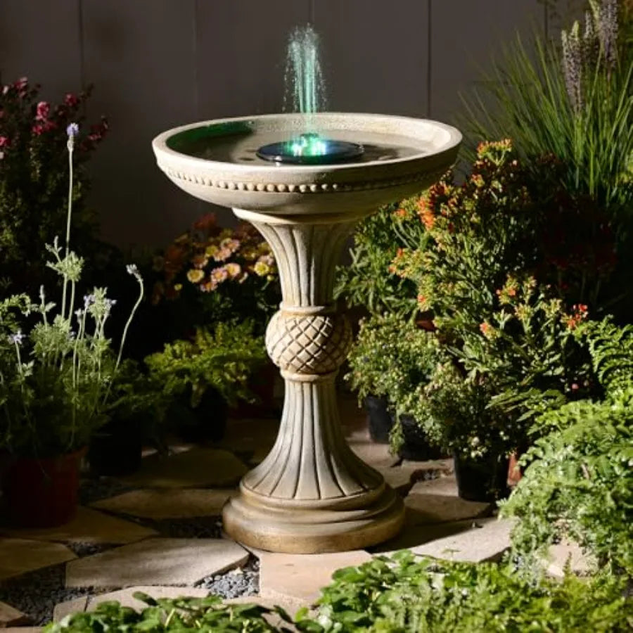 24.02H Outdoor Water Fountain with LED Lights Italian Resin Garden Fountain for Patio Yard Weather-Resistant Cascading Waterfal