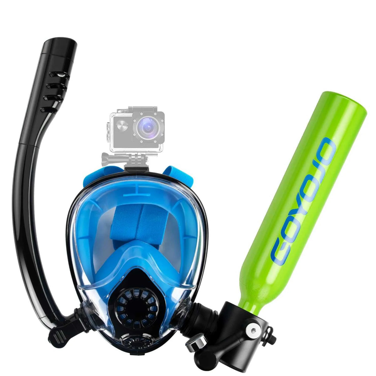 Diving Tank with Snorkel Mask 0.5L Mini Scuba Portable Lungs Oxygen Cylinder Full Face Diving Mask Underwater Breath System