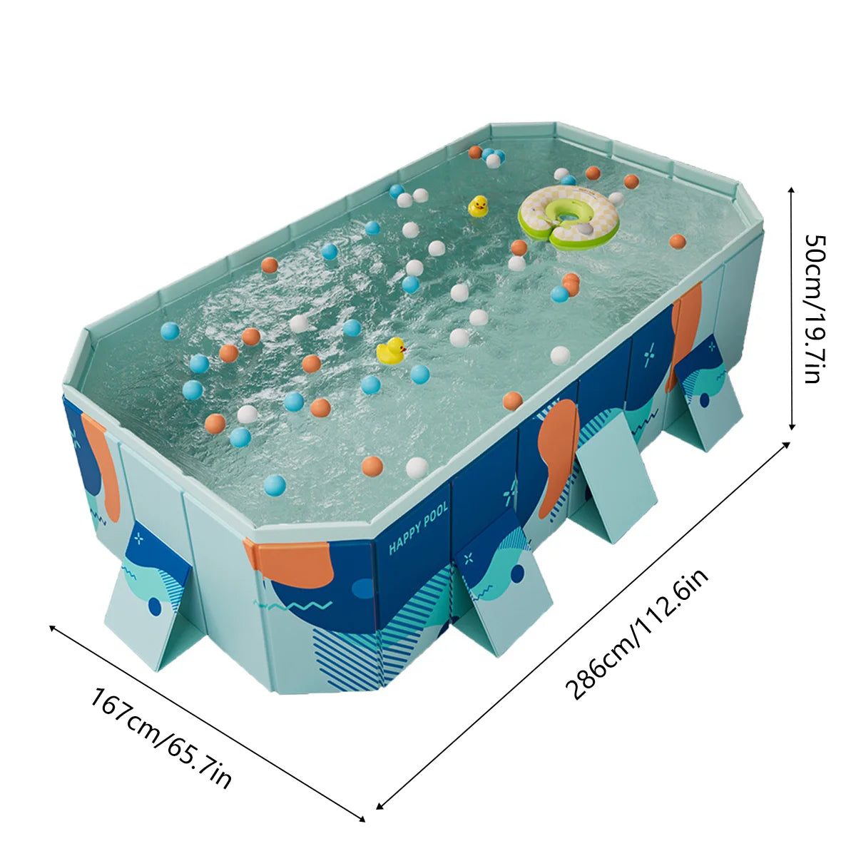 3m(286x167x50cm) Non-Inflatable Swimming Pool PVC Foldable Summer Water Sports Party Pools Bathtub For Family Home Outdoor Garden Backyard