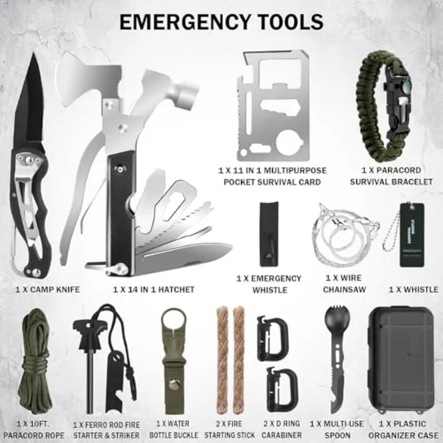Survival Kit, Survival Gear and Equipment 258 PCS with Water Filter, Emergency Tent, LED Lantern, First Aid Kit Supplies, 25L B