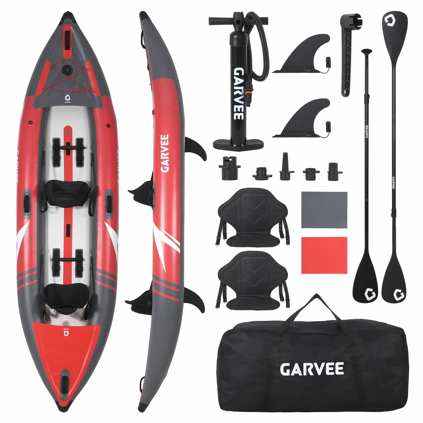 12.5FT 2 Person Inflatable Kayak Fishing Touring Boat Portable Canoe Heavy Duty PVC With Seats Paddles Pump