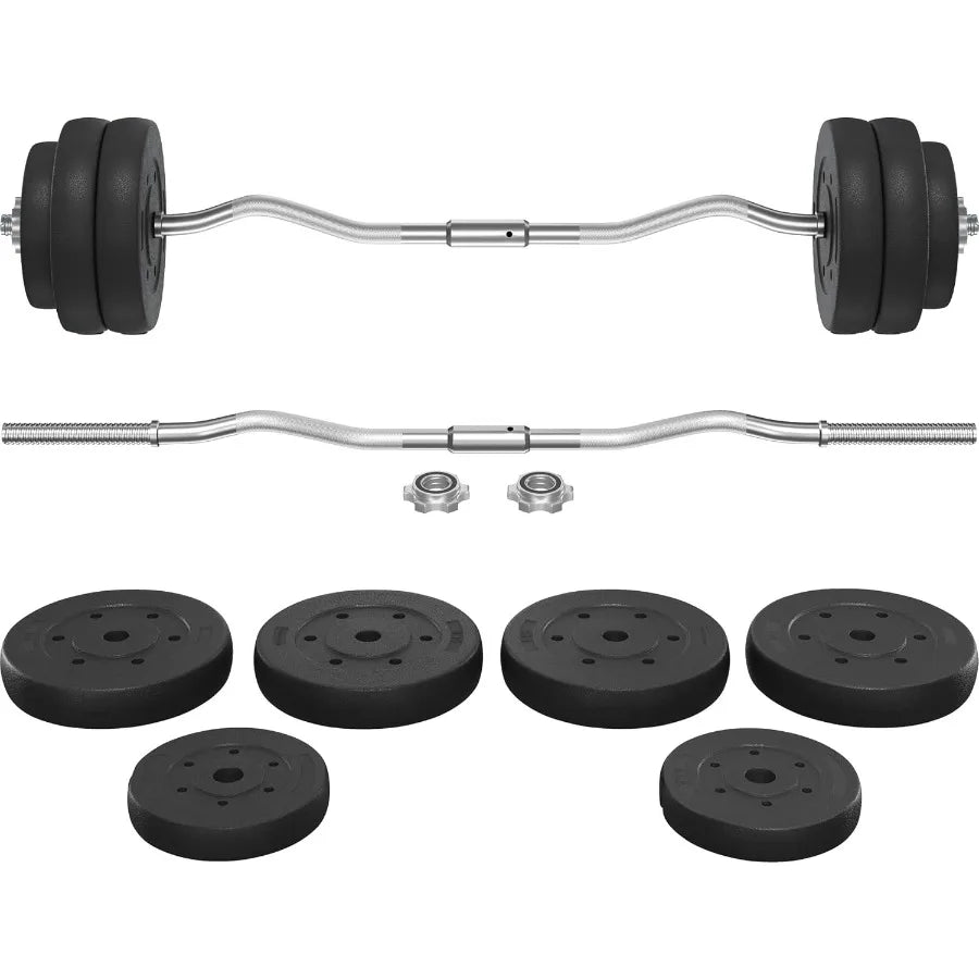 Curl Bar with Weights Adjustable W-Shaped Barbell Home Gym Set