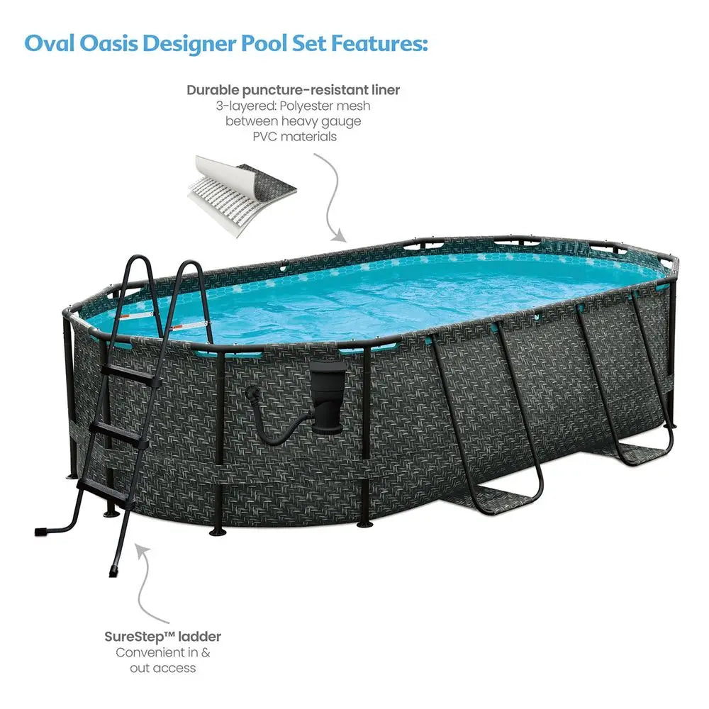 Oval Oasis Designer 1311 x 82 x 39.5 Above Ground Swimming Pool, with FiltraBoost Filter 800 GPH Pump with AutoSkimmer, Ladder