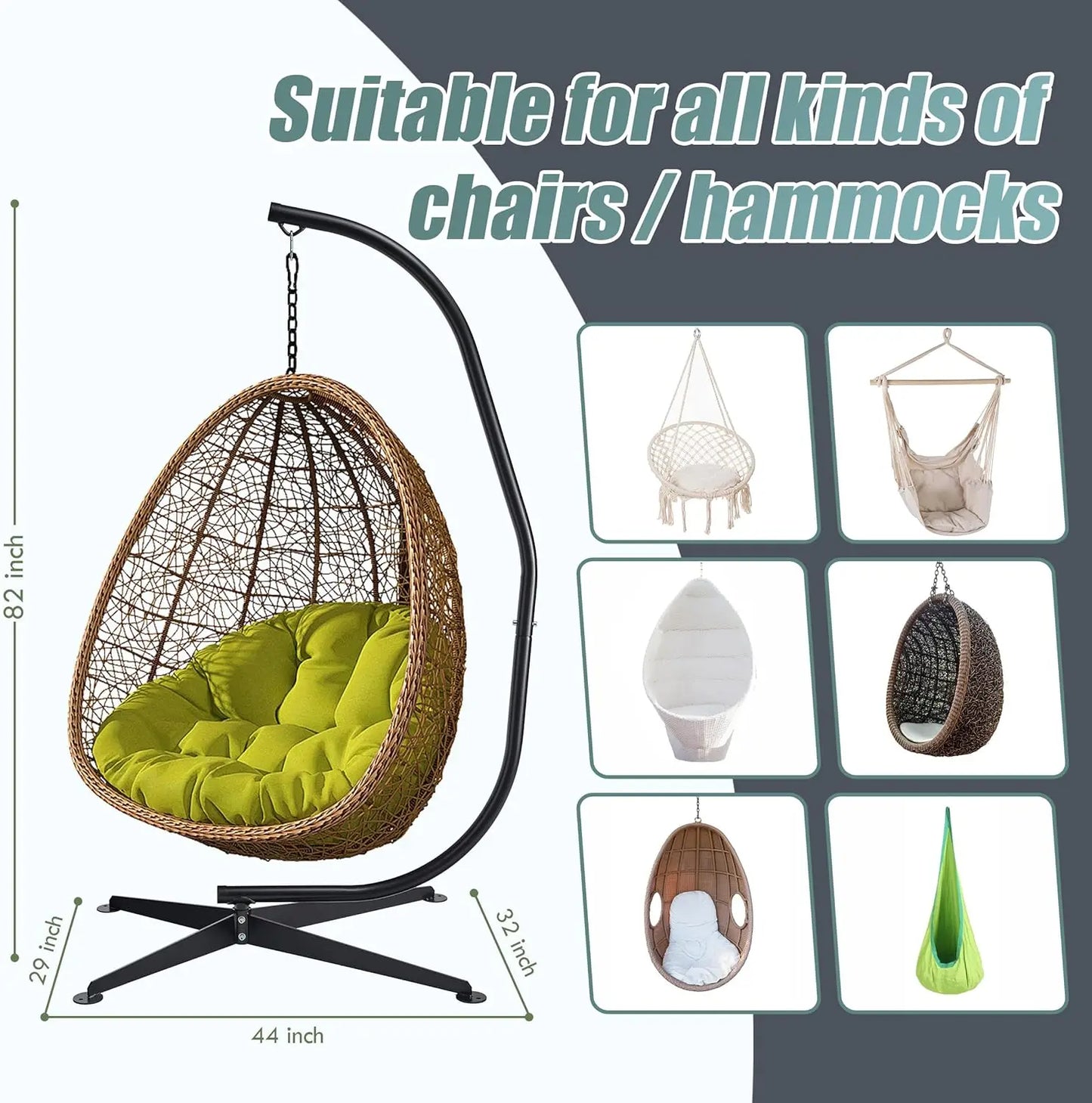 Hammock Chair Stand Hanging Chair Stand- Steel Sensory Swing Stand- Weather & Rust Resistant C Stand- Adjustable Portable Stand