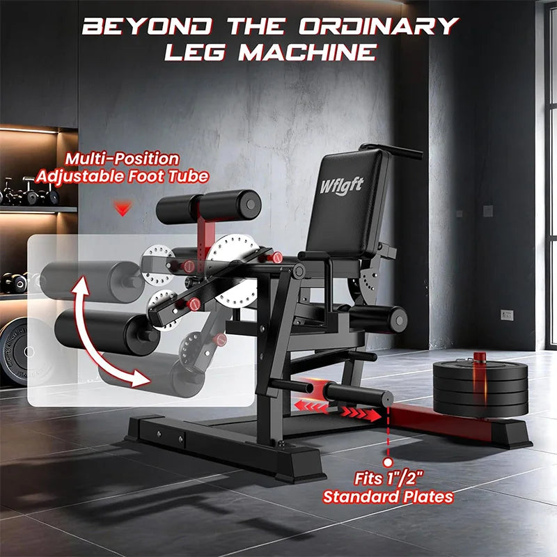 Pooboo Leg Extension and Curl Machine, 1000LB Adjustable Home Gym Leg Trainer | 4 in 1 Leg Trainer with Quick Pull-Pin Adjustments, 1000LB Capacity and Support for 1' and 2' Weight Plates