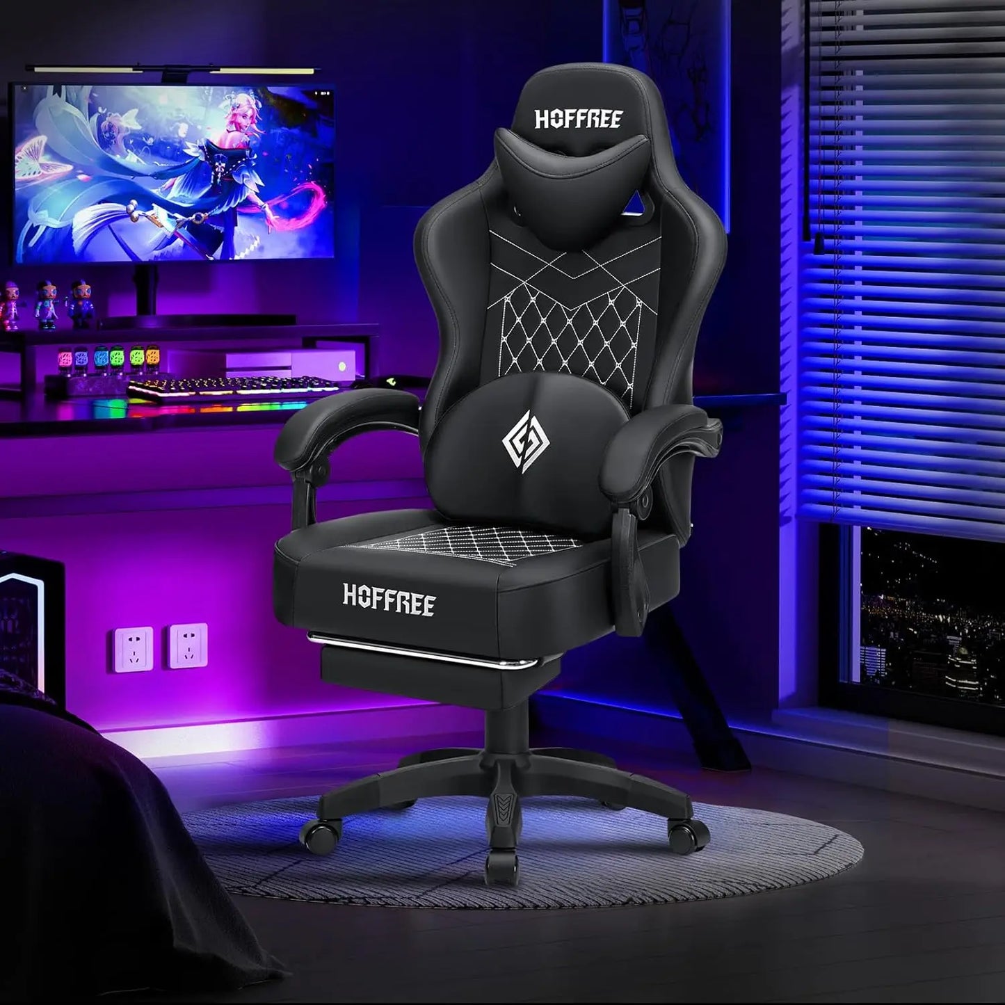 Gaming Chair Computer Chair with Speakers Massage Game Chairs with Footrest Bluetooth High Back Ergonomic Computer, Customized