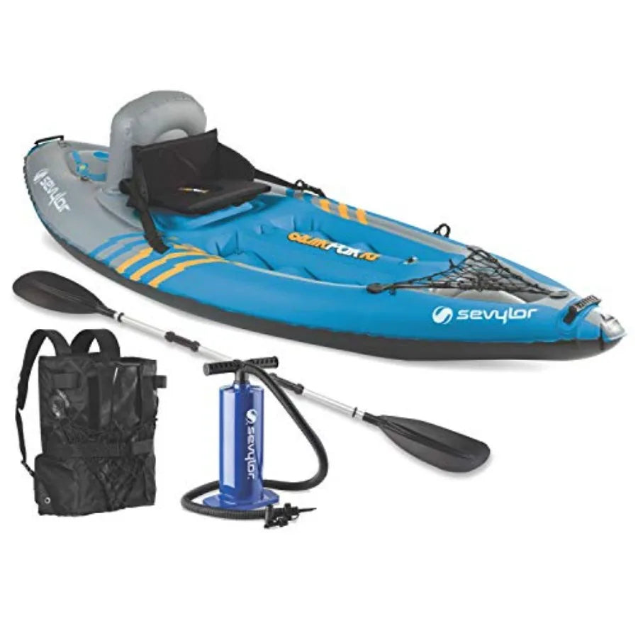 1-Person Inflatable Kayak with 21-Gauge PVC Construction in Blue Folds into Backpack with 5-Minute Setup Includes Hand Pump and