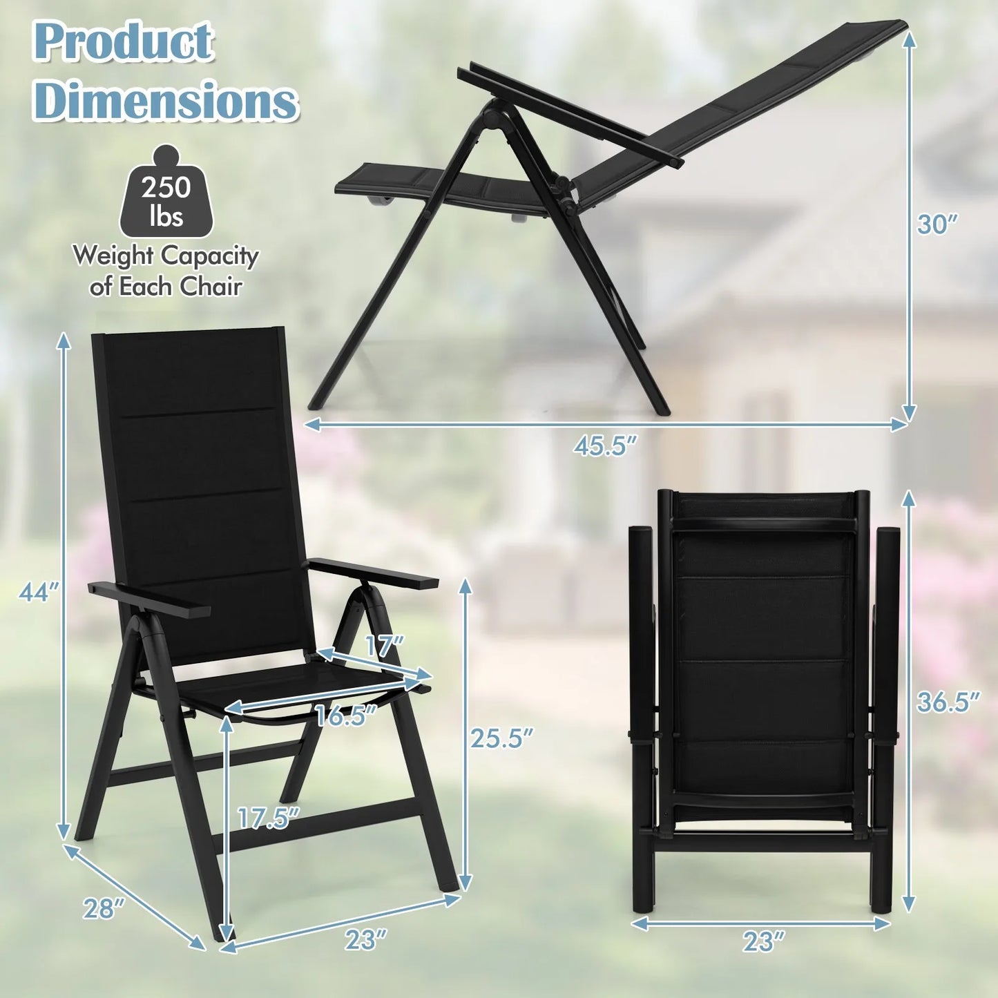 Patio Folding Chair Outdoor Chairs w/ Padded Seat, Adjustable Backrest