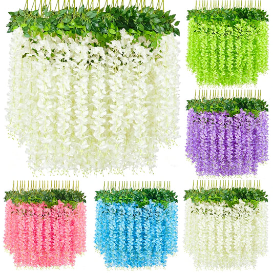 30/60Pcs Artificiales Wisteria Hanging Flowers, Fake Hanging Flowers, 43 Inch Wisteria Artificiales Garland for Home Wedding