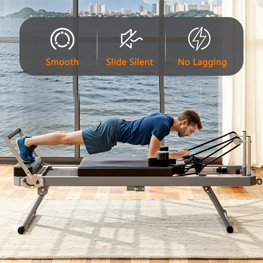 Ye Extra Large Pilates Reformer - Multi-functional Home Fitness Equipment, 395lbs Capacity, with Dynamic Resistance Cords and Aerobic Rebounder, Improves Posture, Builds Strength, Reduces Stress, Black