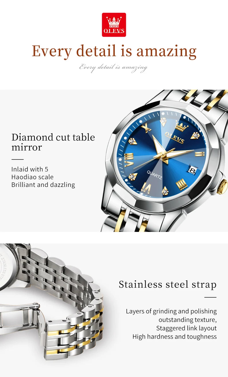 OLEVS 9931 Quartz Women Watch Original Stainless Steel Dual Calendar Luxury Top Brand Waterproof Ladies Watches Jewelry Set Hot