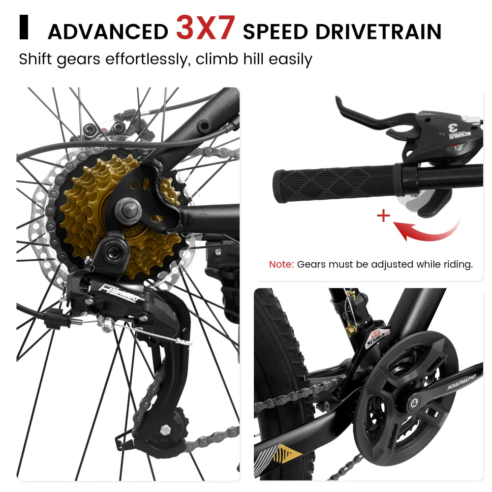 26 Inch Mountain Bike for Adults & Teenagers, High Carbon Steel Frame, 21-Speed Smooth Gear System, Front and Rear Mechanical Disc Brakes, 26x2.125 Inch Wear-Resistant Tires, All Terrain MTB Bicycle