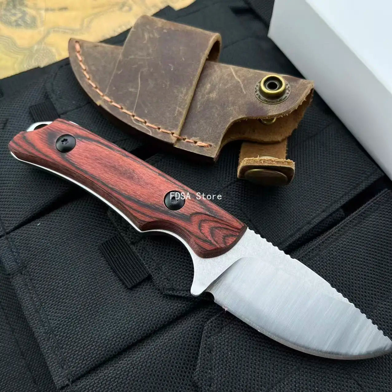 15017 Practical Wilderness Activities Tools 8Cr13 Blade Outdoor Camping Fishing EDC Knife with Leather Utility Climbing Knives