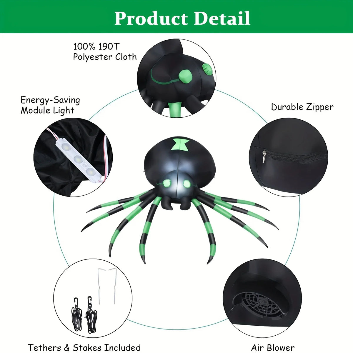 Giant 7.2FT LED Glowing Inflatable Spider Creepy Blow Up Yard Decor with Stakes & Blower, Outdoor Halloween Airblown Spider for Lawn Garden Party Quick Setup & Fast Deflate Design USA Warehouse Fast Shipping