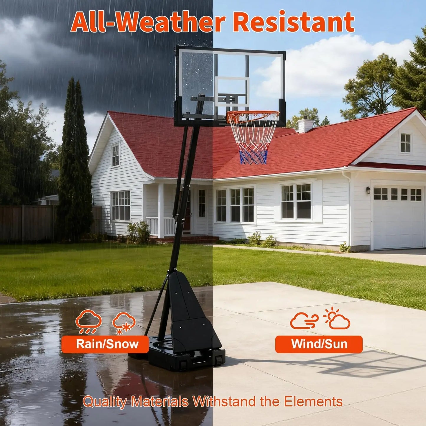 Portable Basketball Hoop System, 48-54inch Shatterproof Backboard, Adjustable Outdoor Basketball Goal with Wheels