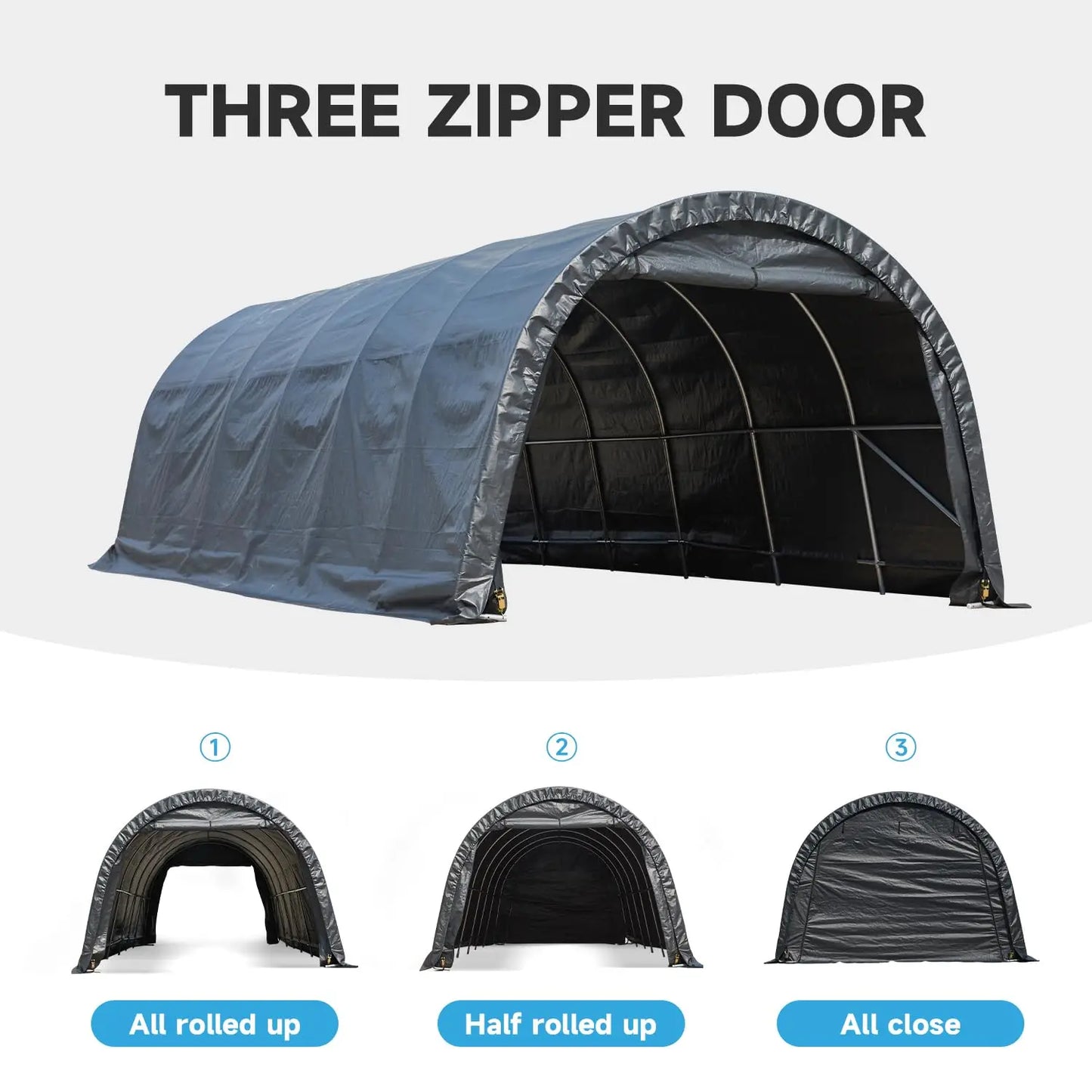 12 x 24 FT Heavy Duty Carport, Portable Garage with All-Steel Metal Frame and Round Style Roof, Anti-Snow Car, Customized