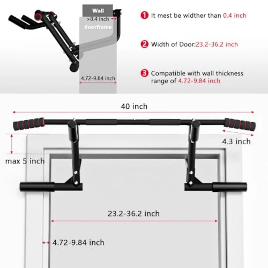 2025 Upgrade Multi-Grip Pull Up Bar for Doorway - Heavy Duty 460 lbs Chin-Up Bar in Black for Home Gym Exercise on Al