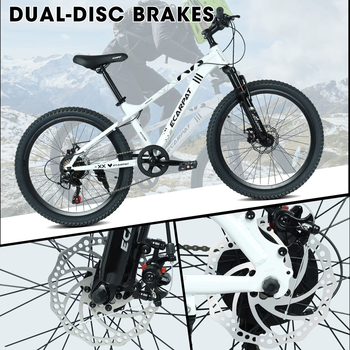 24/26 Inch Mountain Bike, 9-Speed Mountain Bicycle with Front Suspension and Dual Disc Brakes, Carbon Steel Frame MTB Bike for Teenagers Adult Men Women