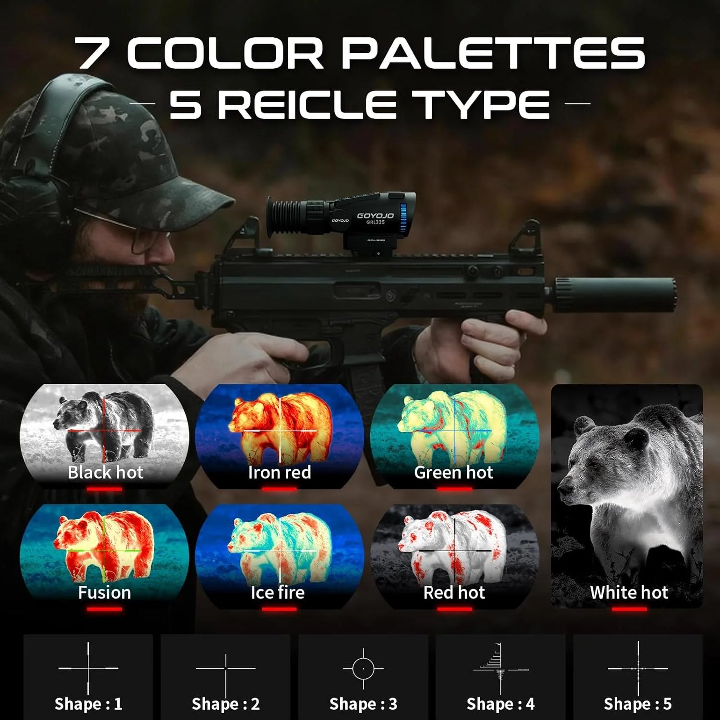 GOYOJO GRL Series Thermal Scopes, 384X288 High Resolution Thermal Imaging Scopes with 55Hz High Sensitivity Optics Night Vision Scopes, Multiple Reticles & Color, RAV Video
